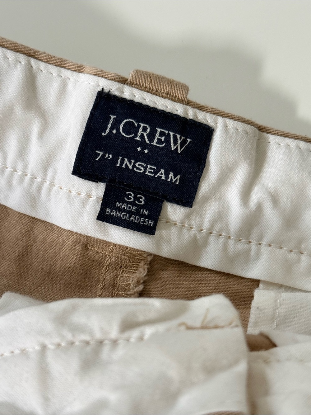 J. Crew 7” Flat Front Chino Shorts - Tan - Size 33